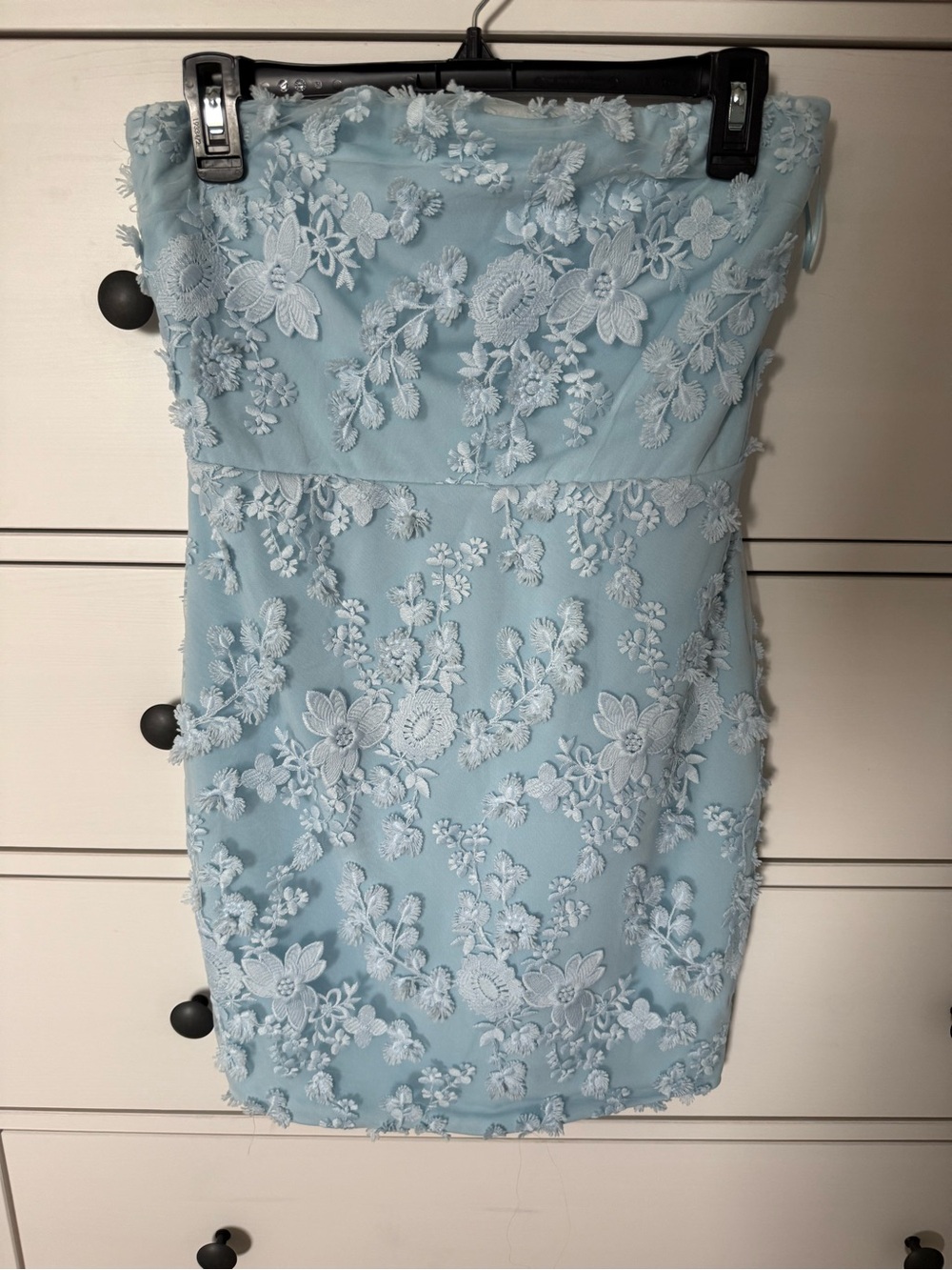 Altar'd State Light Blue Strapless Floral Lace Dress